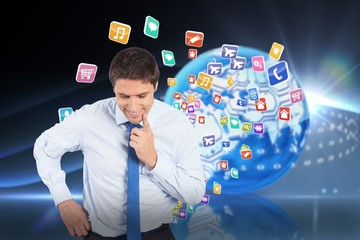 Poster - Composite image of thinking businessman touching his chin