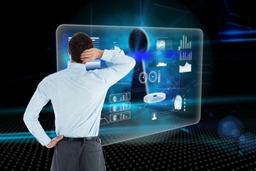 Poster - Composite image of thinking businessman with hand on head