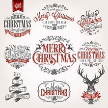 Christmas Retro Icons, Elements And Illustrations Set