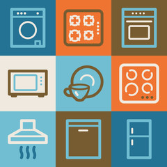 Wall Mural - Home appliances web icons, vintage series