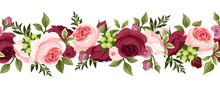 Horizontal Seamless Background With Roses. Vector Illustration.
