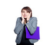 © olezzo - young woman in a jacket with a folder for papers, isolated