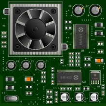 Green Circuit Board With Electronic Components.