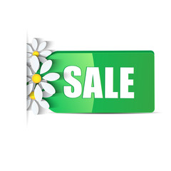 Wall Mural - seasonal sale.green label decorated with white daisies isolated