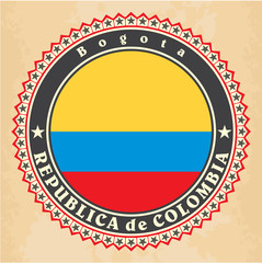 Sticker - Vintage label cards of Colombia flag. Vector