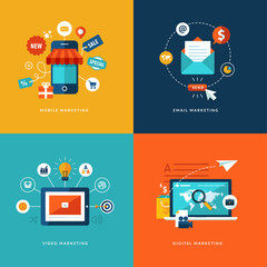 Wall Mural - Set of flat design concept icons for internet marketing.