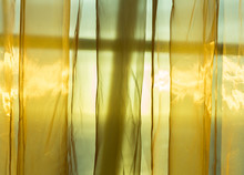 Golden Net Curtains Shield Sunshine Behind Window