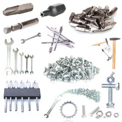 Sticker - Collage of metal workshop tools isolated on white