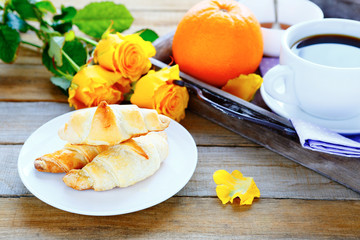 Canvas Print - small croissants and cup of tea