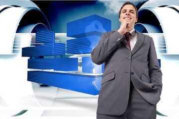 Poster - Composite image of thoughtful businessman with hand on chin