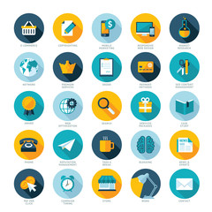 Fototapete - Set of flat design icons for E-commerce, Marketing, SEO