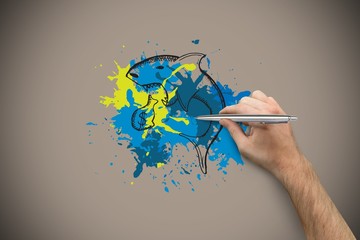 Poster - Composite image of hand holding a silver pen