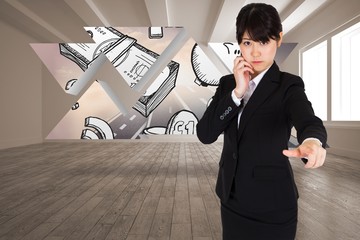Aufkleber - Composite image of thoughtful businesswoman pointing