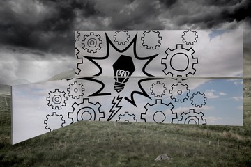 Poster - Composite image of light bulb and cogs on abstract screen