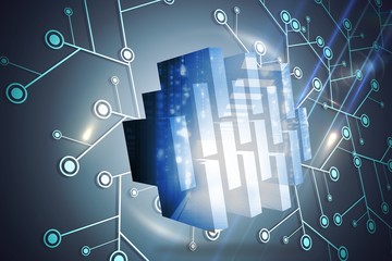Poster - Composite image of server hall on abstract screen