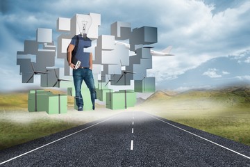 Poster - Composite image of light bulb student on abstract screen