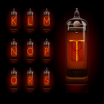 Nixie tube alphabet k to t