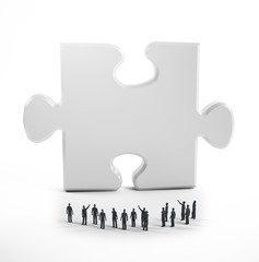 Wall Mural - tiny people and a jigsaw puzzle piece