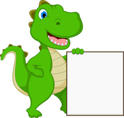 Sticker - funny dinosaur cartoon holding blank sign