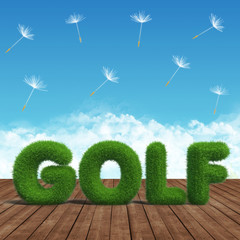 Wall Mural - Golf green grass on a wooden board