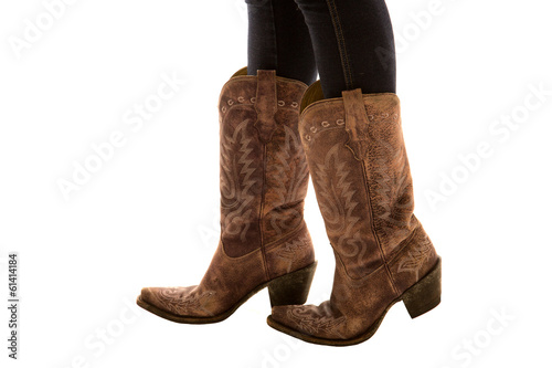 Fotografia, Obraz Close up of a pair of cowboy boots white background