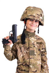 Wall Mural - Young soldier with gun