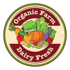 Poster - A round template with an organic farm and dairy fresh label