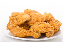 Fried Chicken On White Plate And Background