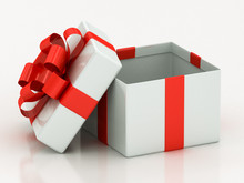 Open White Gift Boxes With Red Ribbon