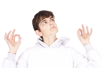 portrait of young caucasian close-up on yoga posture