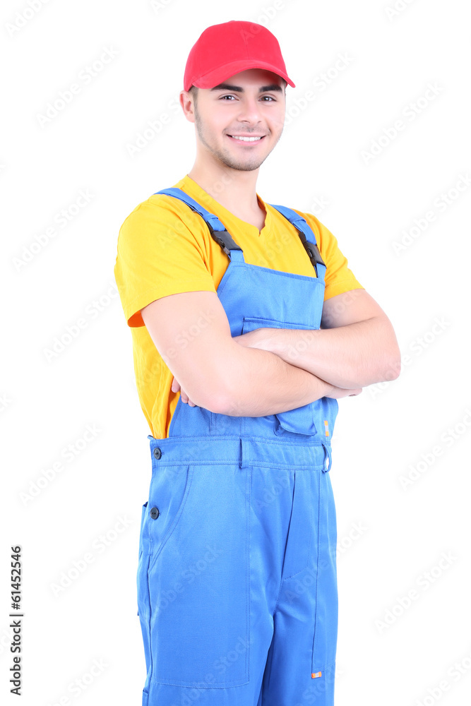 Male worker isolated on white