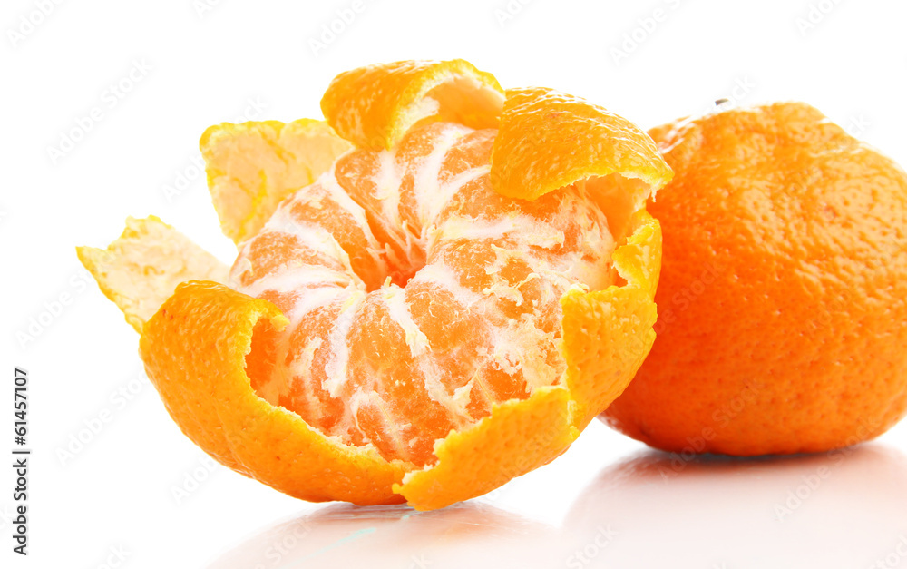 Ripe sweet tangerines, isolated on white
