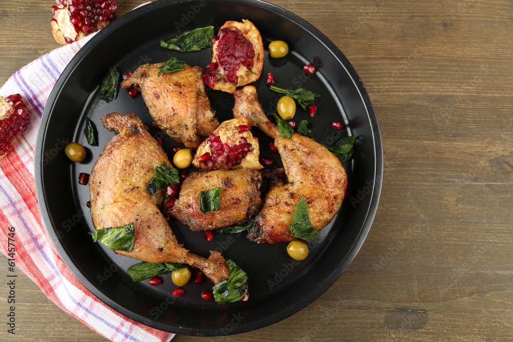 Homemade fried chicken drumsticks with vegetables