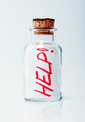 Wall Mural - Creative help concept. Bottle with a message 