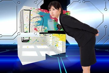 Poster - Composite image of serious businesswoman bending