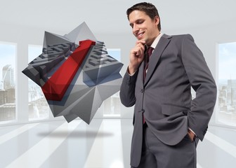 Poster - Composite image of thoughtful businessman with hand on chin