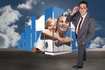 Poster - Composite image of thinking businessman touching his glasses