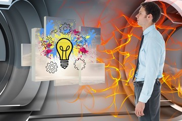 Poster - Composite image of serious businessman standing with hand in