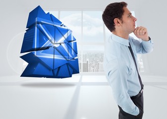 Poster - Composite image of thoughtful businessman with hand on chin