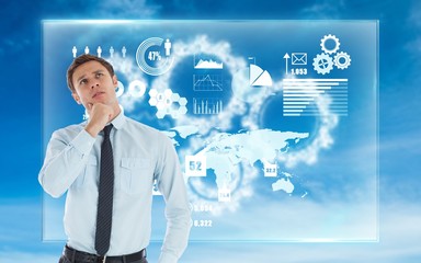 Poster - Composite image of thoughtful businessman with hand on chin