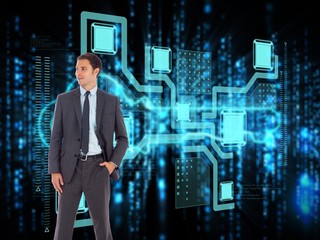 Poster - Composite image of happy businessman with hand in pocket