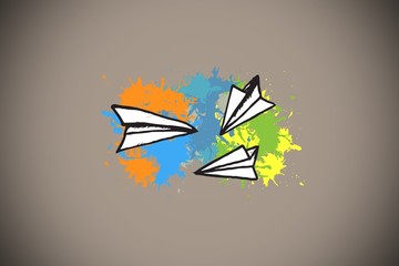 Poster - Composite image of paper airplanes on paint splashes