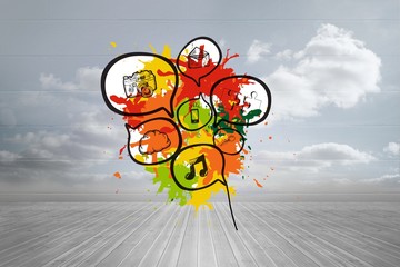 Poster - Composite image of apps in speech bubbles on paint splashes