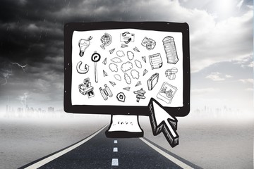 Poster - Composite image of cloud computing doodles on computer screen