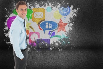 Poster - Composite image of happy businessman standing with hand in