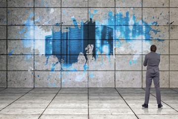Poster - Composite image of thoughtful businessman holding pen