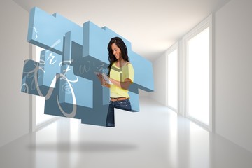 Poster - Composite image of student using tablet on abstract screen