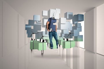 Poster - Composite image of light bulb student on abstract screen