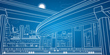 Fototapeta Abstrakcje - Night city, vector lines overpass, bridge, vector design