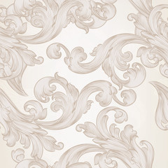 Poster - Seamless vector wallpaper pattern with swirl floral element